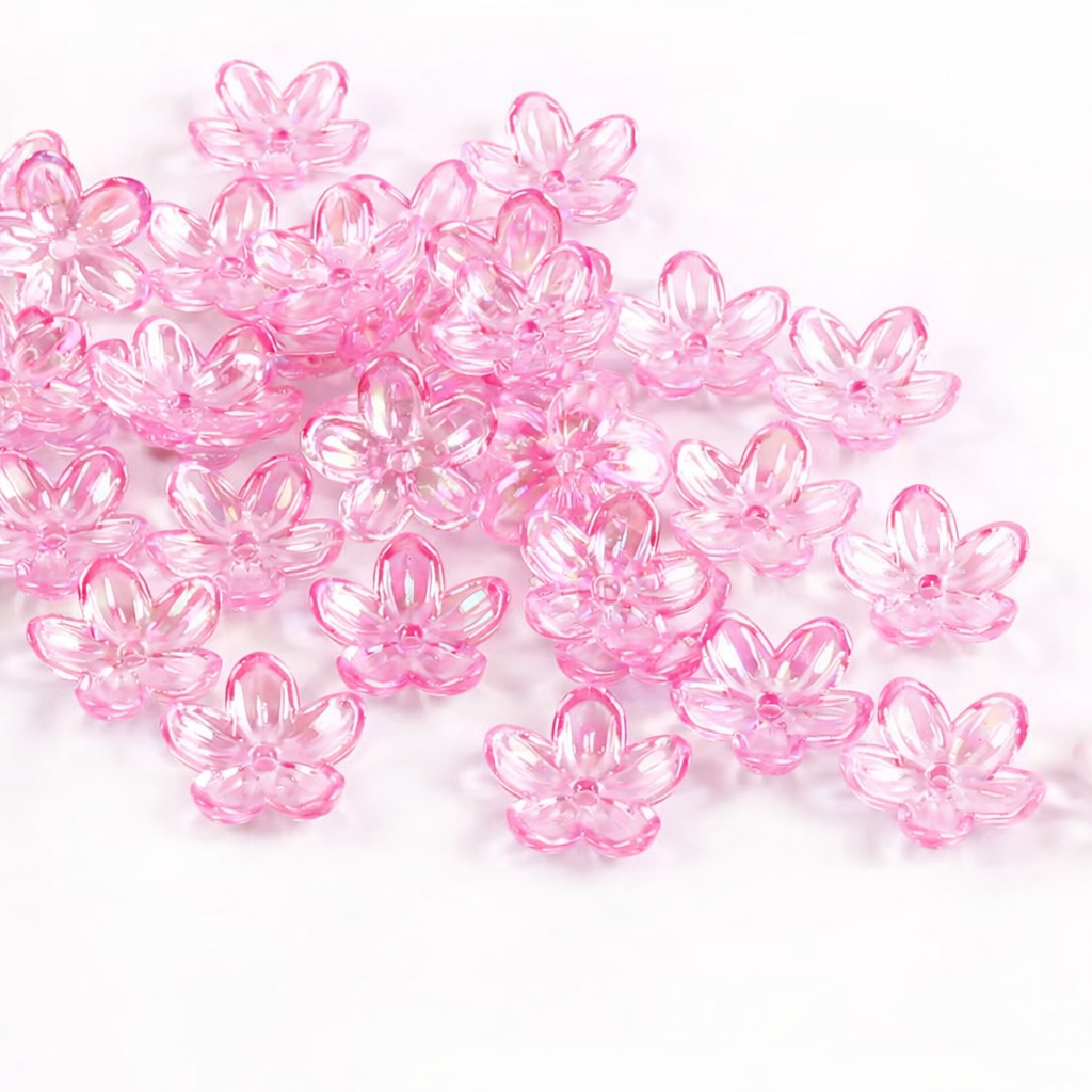 BBB 363 (e) Bright Pink Cherry Blossom AB Flower Bead ( 1 pc ) UV Plated Acrylic
