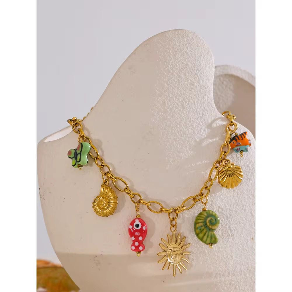 SJ 485 chunky charms necklace- premium collection - 18k Gold PVD plated stainless steel - Anti tarnish