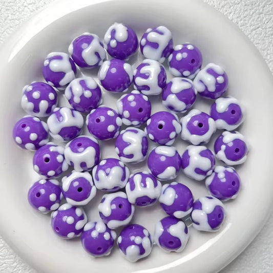 BBB 126 (c) Dark Purple Snow Hand painted UV Plated Acrylic Bead ( 1 pc ) ( 16 mm )
