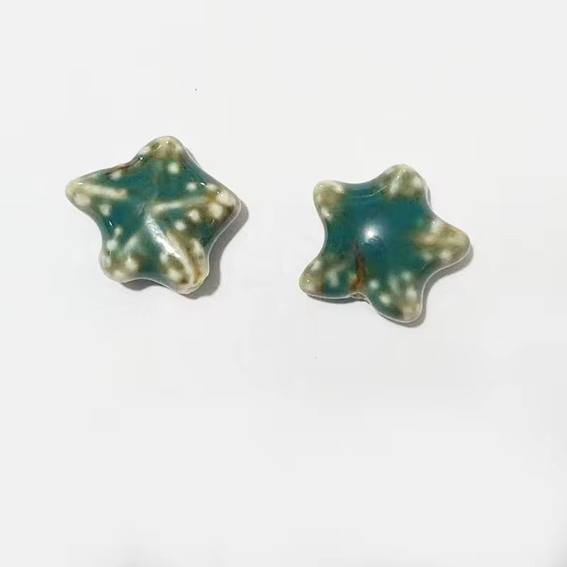BBB 256 (b) Green Starfish  Ceramic bead ( 1 pc ) Porcelian Ceramic ( 18 mm )