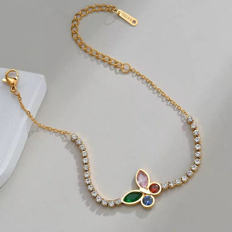SJ 916 Butterfly Zircon Tennis bracelet - 18k Gold PVD plated stainless steel - Anti tarnish