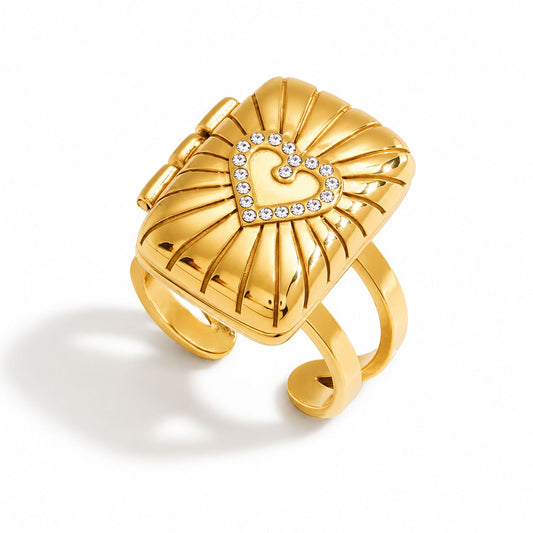 RSJ25D Locket heart zircon ring - 18K Gold PVD plated