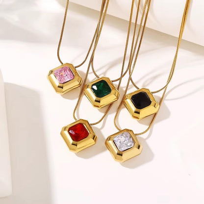 SJ 954 Chunky Zircon square modern minimalist Necklace - 18k Gold PVD plated stainless steel - Anti tarnish