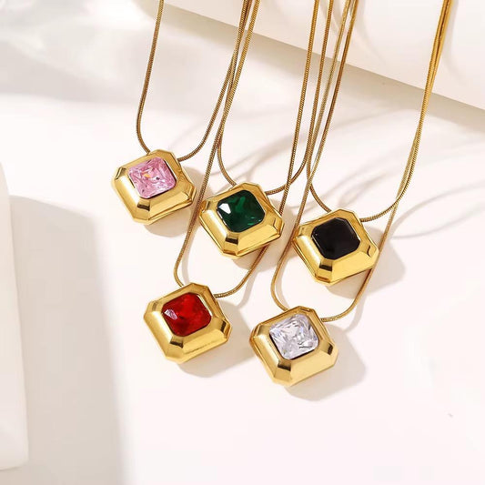 SJ 954 Chunky Zircon square modern minimalist Necklace - 18k Gold PVD plated stainless steel - Anti tarnish