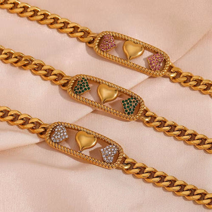 SJ 1012 Zircon Heart Chunky Bracelet - Premium Collection - 18k Gold PVD plated stainless steel - Anti tarnish