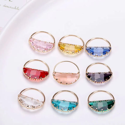 CZ 2581 Orangish Pink Half Round glass zircon charm 18k gold plated ( 1 pc ) Anti tarnish