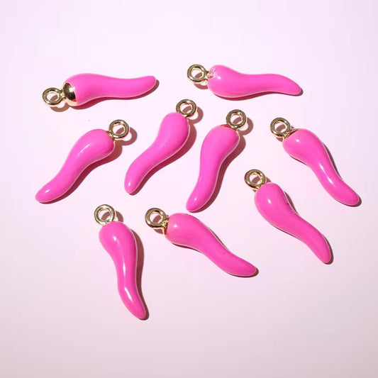 BBB 205 (k) Bright Pink Chilli pepper enamel charm ( 1 pc ) Tarnish Resistant ( 19:5.5 mm )