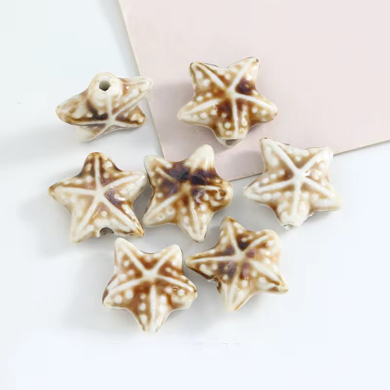 BBB 256 (a) Cream Starfish  Ceramic bead ( 1 pc ) Porcelian Ceramic ( 18 mm )