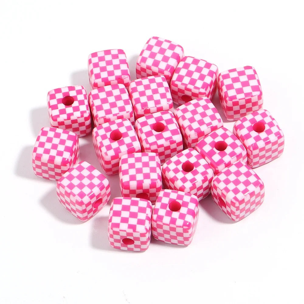 AB76 Grid square 13mm uv plated shiny Acrylic bead ( 1 pc )