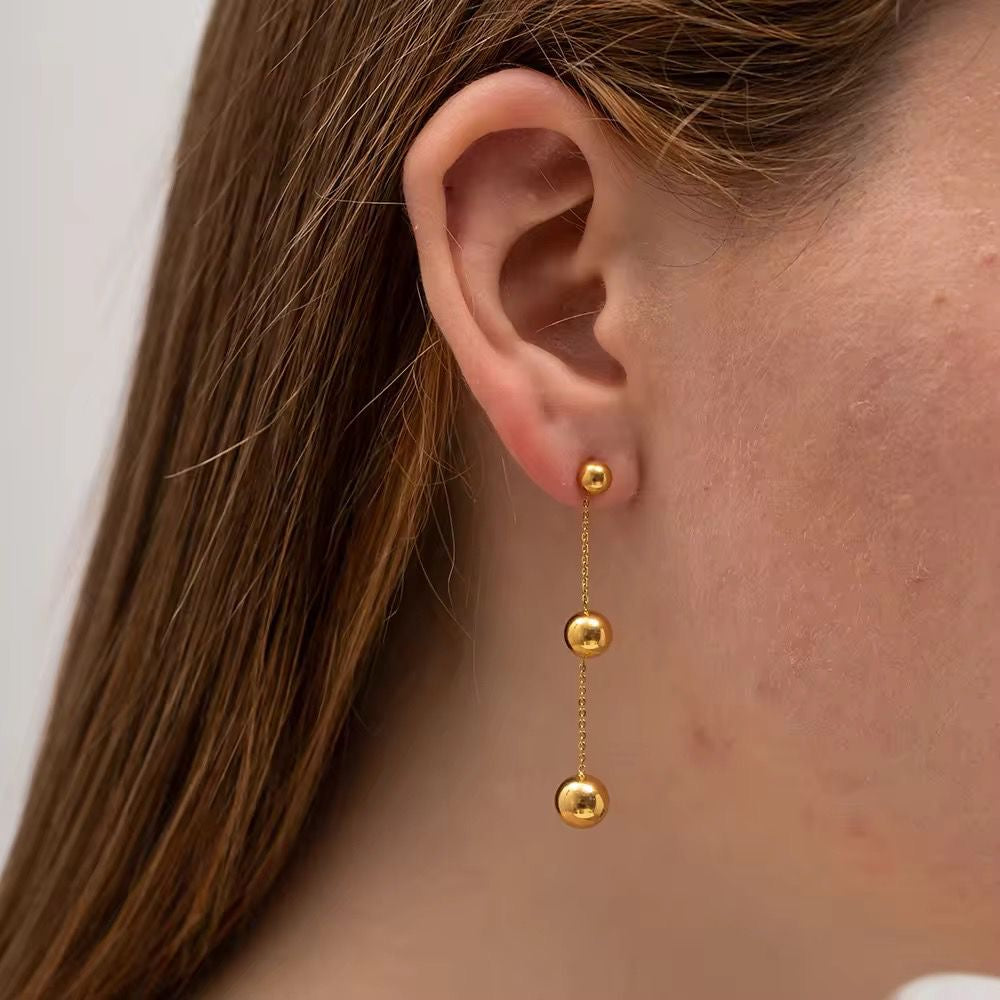 SJ 638 Solid bead Tassel stud Earring - 18k Gold PVD plated stainless steel - Anti tarnish