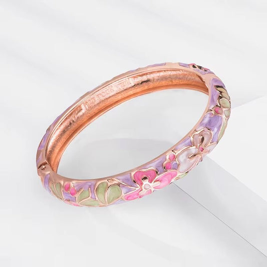 GP 07 Purple colourful Floral 10mm Cuff Bracelet 14k gold plated  - Anti tarnish