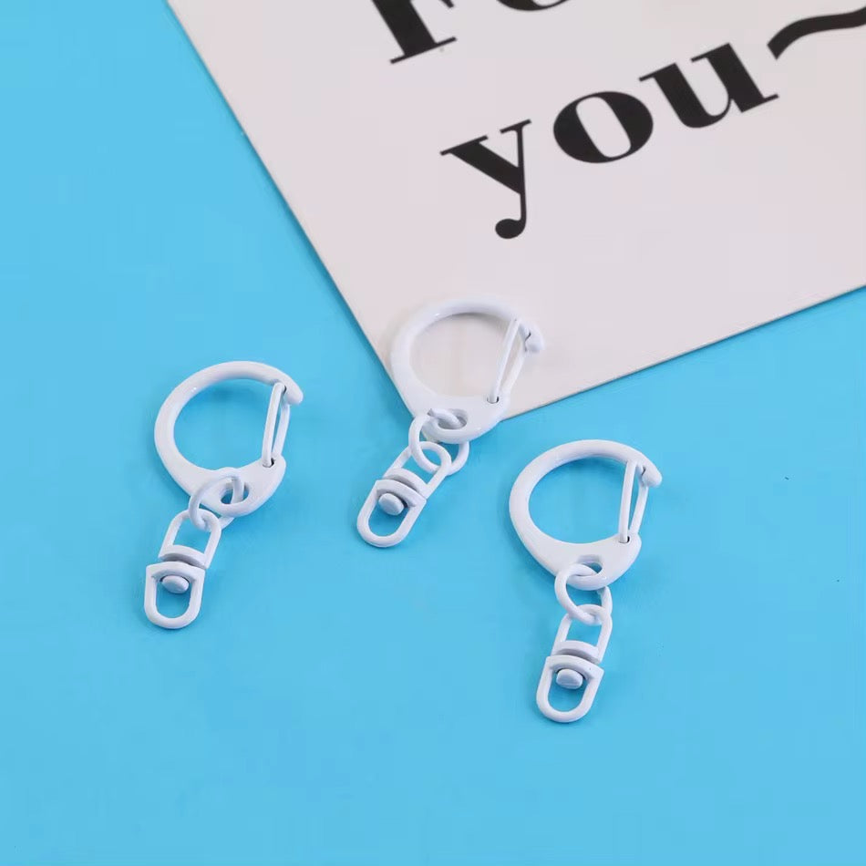 BBB 269 (d) White Candy baked paint D Shape Buckle Ring Keychain Clasp ( 1 pc ) Spring Clasp Key Ring ( 38 mm ) High Quality Alloy