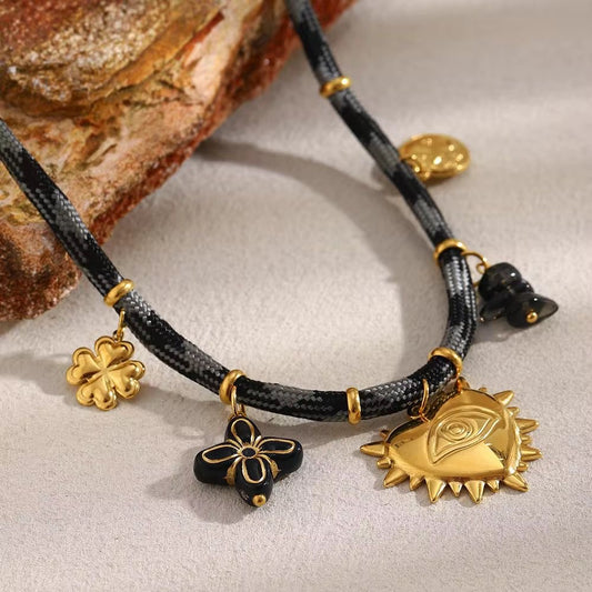 SJ 976 Fashion Fabric Charm Necklace  - Premium jewellery- 18k Gold PVD plated stainless steel - Anti tarnish