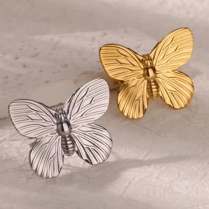RSJ06C Butterfly chunky Ring Adjustable - 18k Gold PVD plated 316 stainless steel - Anti tarnish