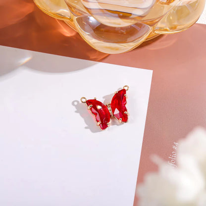 BBB 206 (e) Red Butterfly 14k gold plated Zircon crystal charm ( 1 pc ) Anti tarnish ( 22:16 mm )