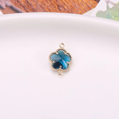 BBB 207 (d) Sea Blue Plum Blossom 14k gold plated Zircon Crystal Connector ( 1 pc ) Anti tarnish ( 11:7 mm )