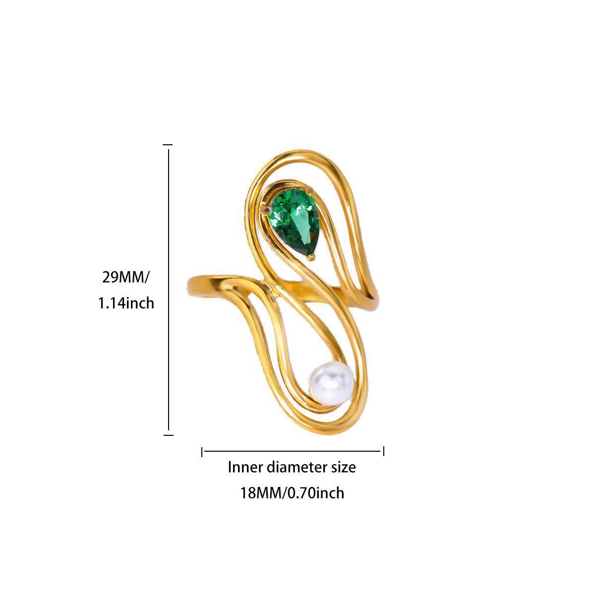 RSJ37B Green zircon & pearl ring -18k Gold PVD plated