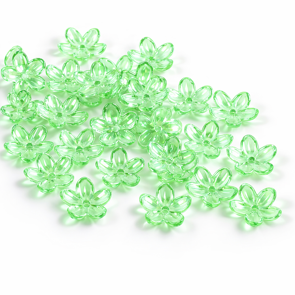 BBB 363 (b) Light Green Cherry Blossom AB Flower Bead ( 1 pc ) UV Plated Acrylic
