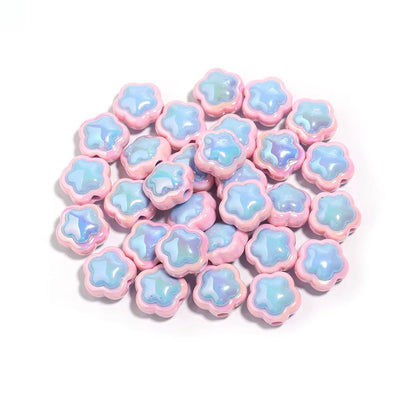 BBB 240 (b) Blue Pink Flower Double colour Luminous Shiny Bead ( 1 pc ) UV Plated Acrylic ( 17 mm )