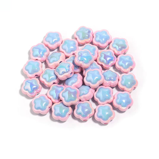 BBB 240 (b) Blue Pink Flower Double colour Luminous Shiny Bead ( 1 pc ) UV Plated Acrylic ( 17 mm )