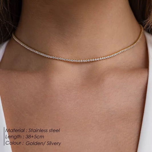 SJ 794 Modern Tennis Clavicle Zircon Necklace - 18k Gold PVD plated stainless steel - Anti tarnish