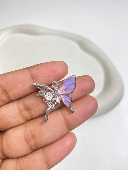 SS 2119 Pink & Purple Butterfly Zircon Charm Silver plated Alloy Premium ( 1 pc ) Tarnish Resistant ( 24:25 mm )