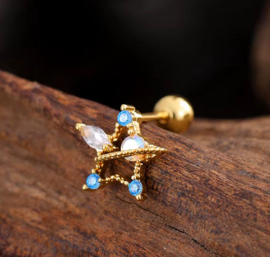 SJ 942 Star Zircon kids / 2nd Piercing Stud ( 1 pc ) - 18k Gold PVD plated stainless steel - Anti tarnish