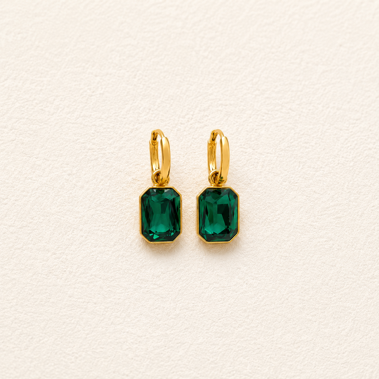 ESJ33A Green Zircon stone earrings - 18k Gold PVD plated