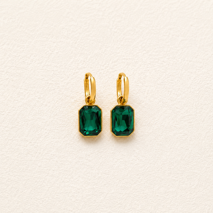 ESJ33A Green Zircon stone earrings - 18k Gold PVD plated