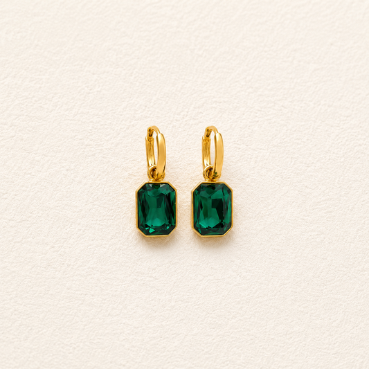 ESJ33A Green Zircon stone earrings - 18k Gold PVD plated