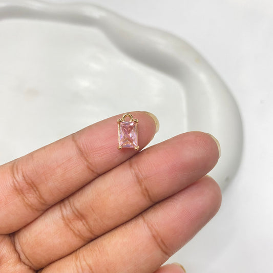 BBB 157 (A) light pink 12mm Rectangle CZ gold plated charm - anti tarnish (1PC)