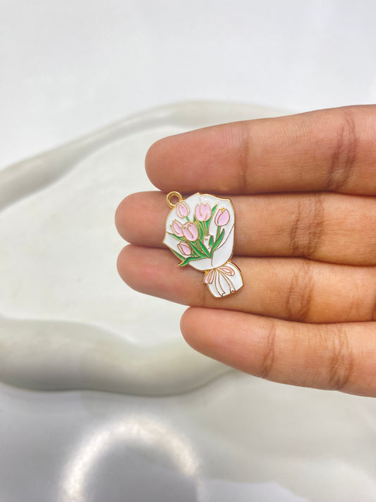 SS 2662 Pink Rose Bouquet Enamel Charm ( 1 pc ) tarnish resistant