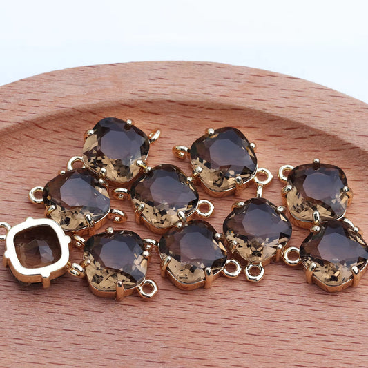 CZ 2168 Brown square Zircon connector 18k gold plated charm ( 1 pc ) - anti tarnish