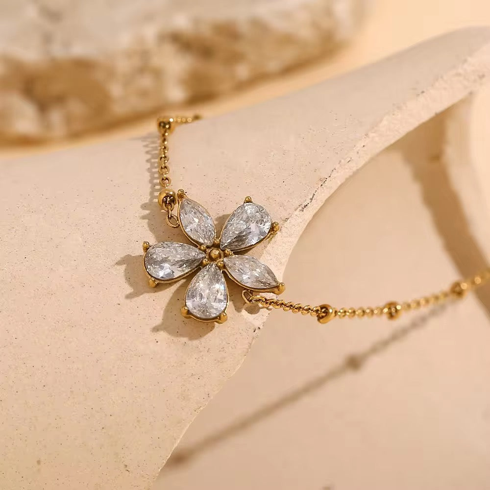 SJ 414 Floral Zircon bead chain Bracelet- Premium 18k Gold PVD plated stainless steel - Anti tarnish - Wholesale