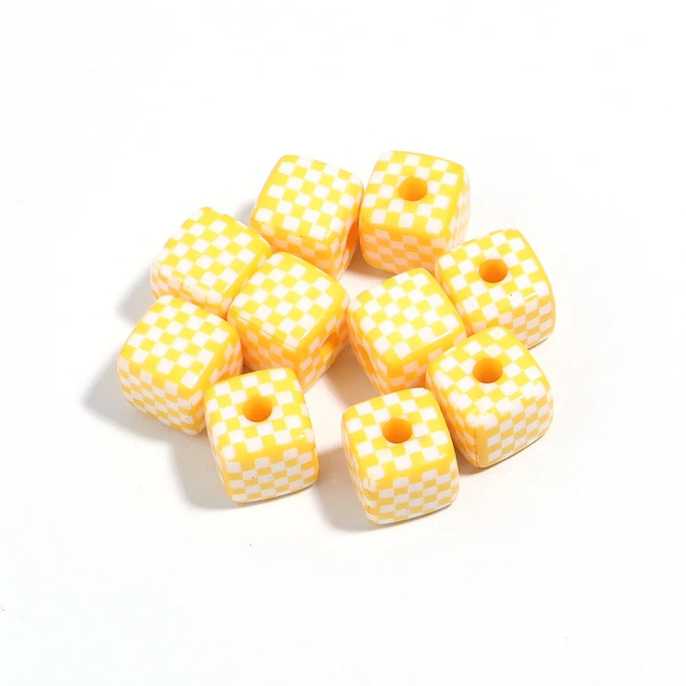 AB76 Grid square 13mm uv plated shiny Acrylic bead ( 1 pc )