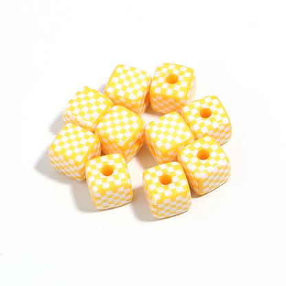 AB76 Grid square 13mm uv plated shiny Acrylic bead ( 1 pc )