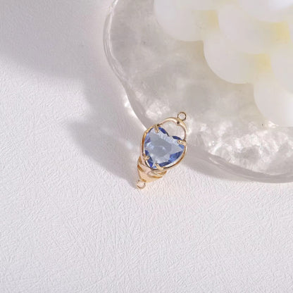 BBB 203 (B) Dark Blue Heart zircon pendant double loop CZ connector 14k gold plated ( 1 pc ) Anti tarnish