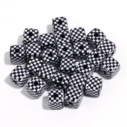 AB76 Grid square 13mm uv plated shiny Acrylic bead ( 1 pc )