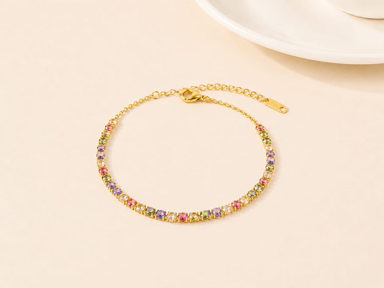 BSJ17B Multi color zircon Bracelet - 18K Gold PVD plated