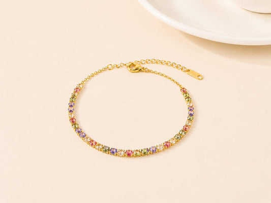 BSJ17B Multi color zircon Bracelet - 18K Gold PVD plated