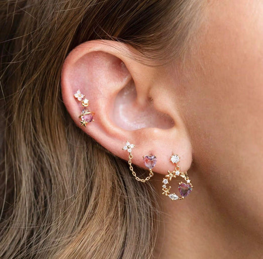 ST 09 - 18k Gold plated Zircon stud set - 18k Gold PVD plated stainless steel - Anti tarnish