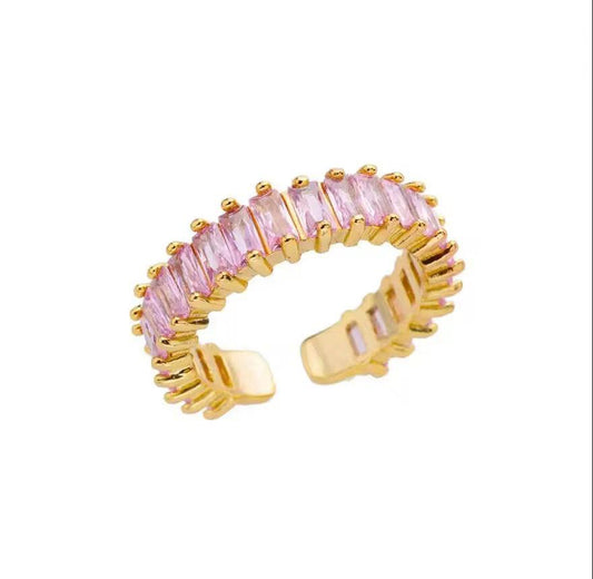 SJ 1003 Pink Zircon 18k Gold plated Ring Adjustable- Anti tarnish