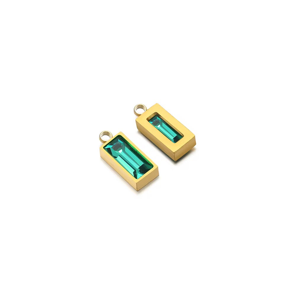 SS 2759 Zircon Rectangle Charm 18k Gold plated stainless steel ( 1 pc ) anti tarnish ( 8:4 mm )