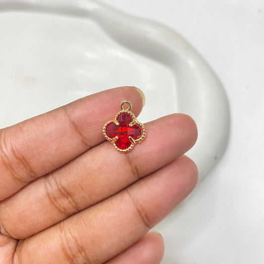 CZ 1364 red clover gold plated crystal charm - per piece - anti tarnish