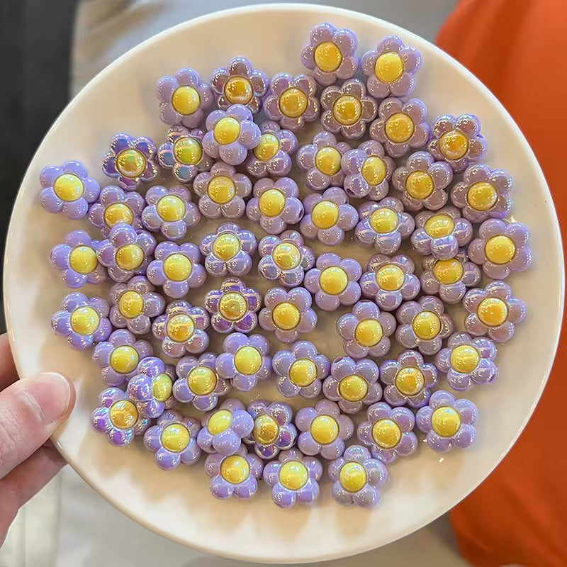 BBB 248 (e) Purple Flower Double colour Luminous Shiny Bead ( 1 pc ) UV Plated Acrylic ( 16 mm )