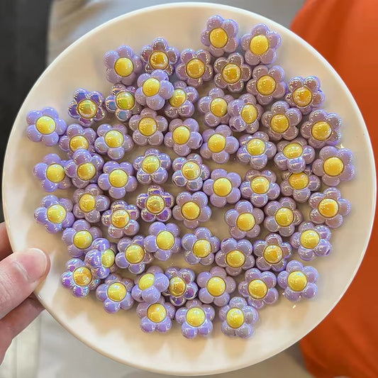 BBB 248 (e) Purple Flower Double colour Luminous Shiny Bead ( 1 pc ) UV Plated Acrylic ( 16 mm )