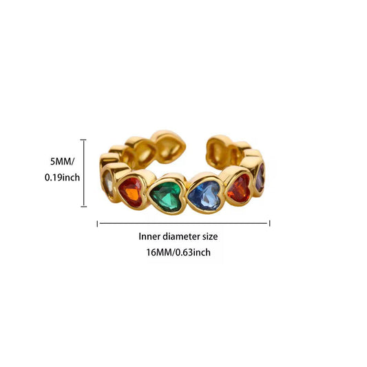 RSJ31E Colorful zircon Hearts ring - 18K Gold PVD plated