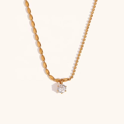NSJ25C Asymmetric bead Zircon Necklace - Premium 18k Gold PVD plated 316 stainless steel - Anti tarnish
