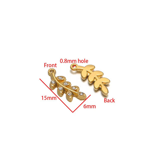 SC16E Leaf Zircon charm 18k Gold PVD plated 316 stainless steel ( 1 pc ) Anti tarnish