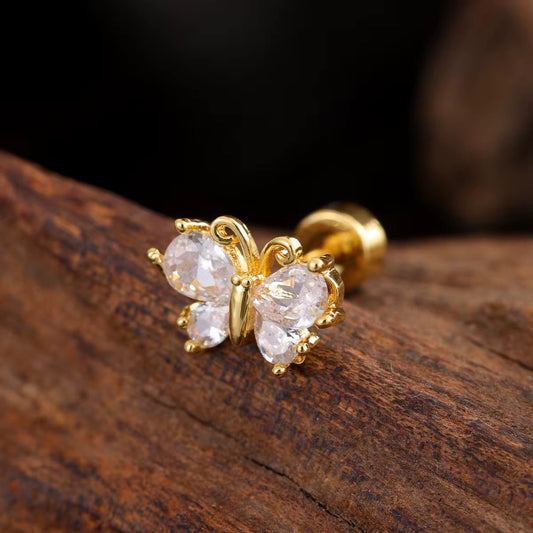 SJ 941 Butterfly Zircon kids / 2nd Piercing Stud ( 1 pc ) - 18k Gold PVD plated stainless steel - Anti tarnish